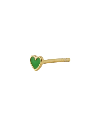 Stine A - Petit Love Heart Enamel Ørering - Grass Green/Guldfarvet